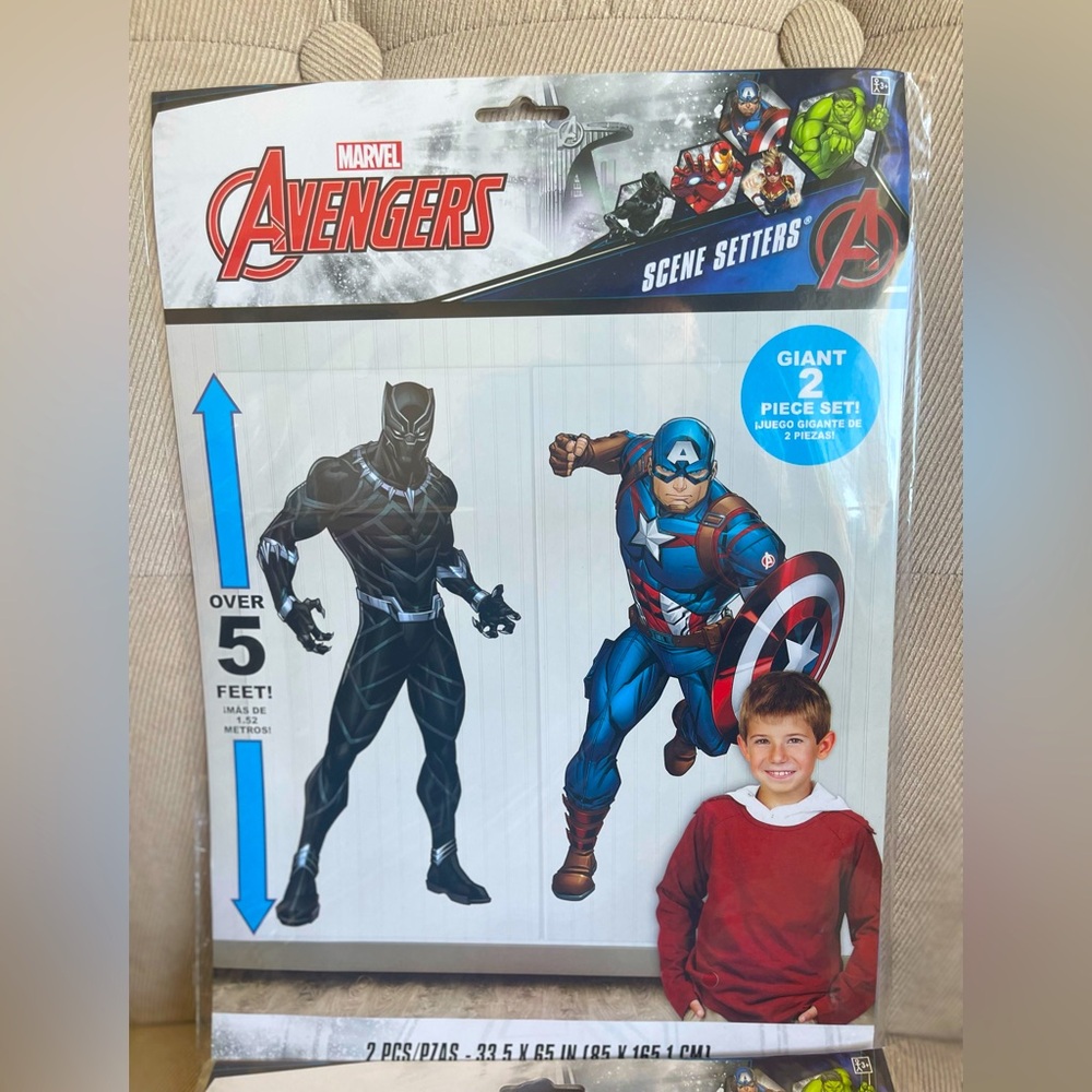 Marvel Superheroes back drop setters Captain America, Black Panther over 5’ NEW